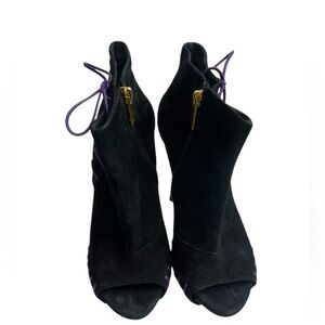 VERSACE Platform Open toe Black suede leather Ankle boots 38 - $1020 US